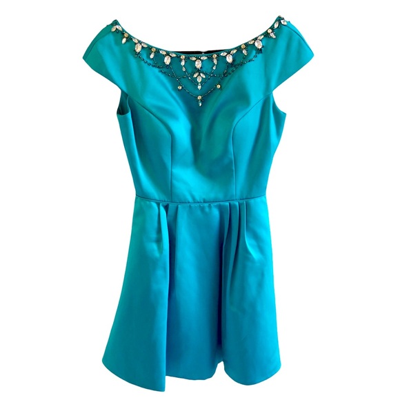 Sherri Hill Dresses & Skirts - Sherri Hill Jeweled Fit & Flare Dress, SZ 4, Turquoise, Teal, Aqua, Rhinestone